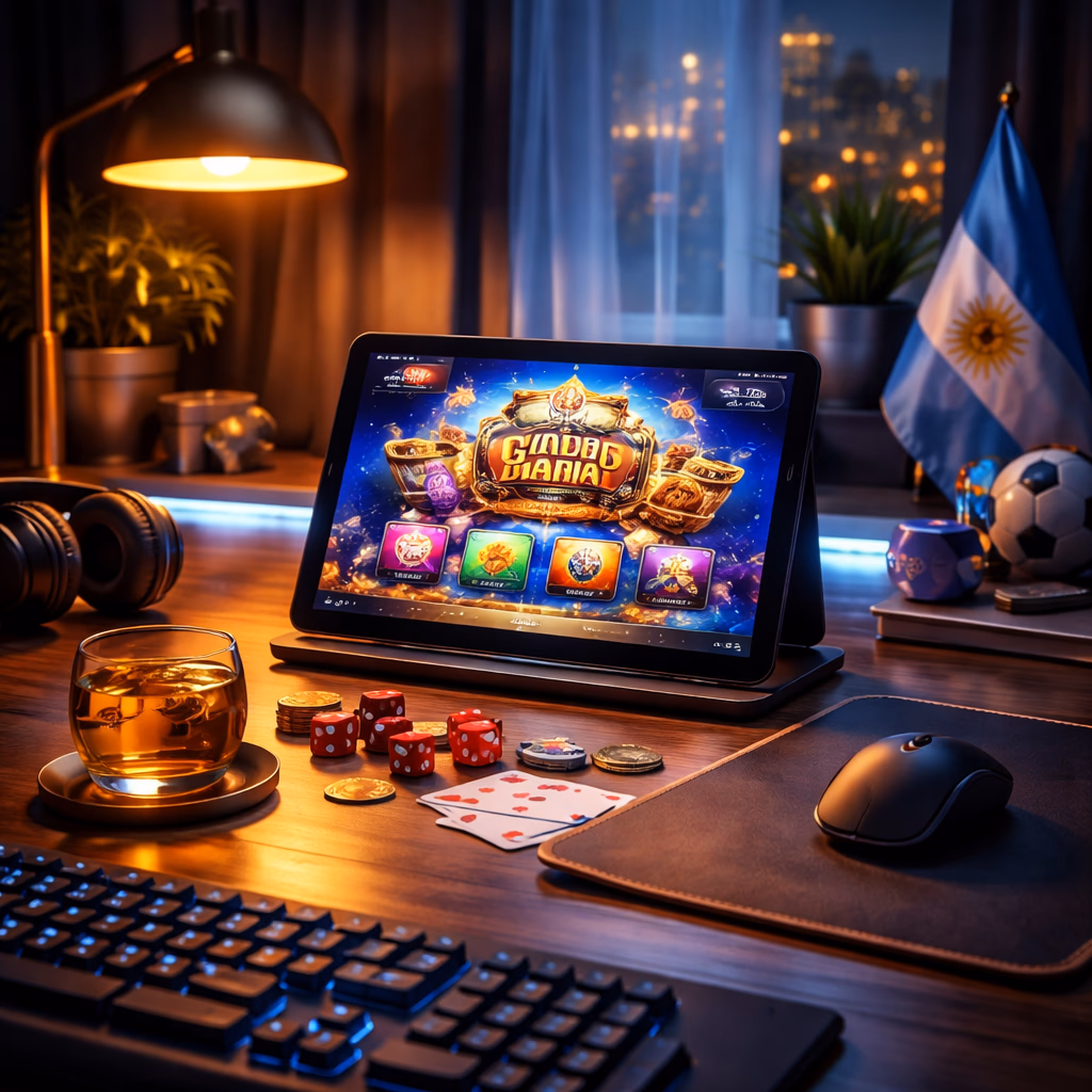 A focused player enjoying a modern online casino session with vibrant lights and a premium Ganamos Win interface on screen.