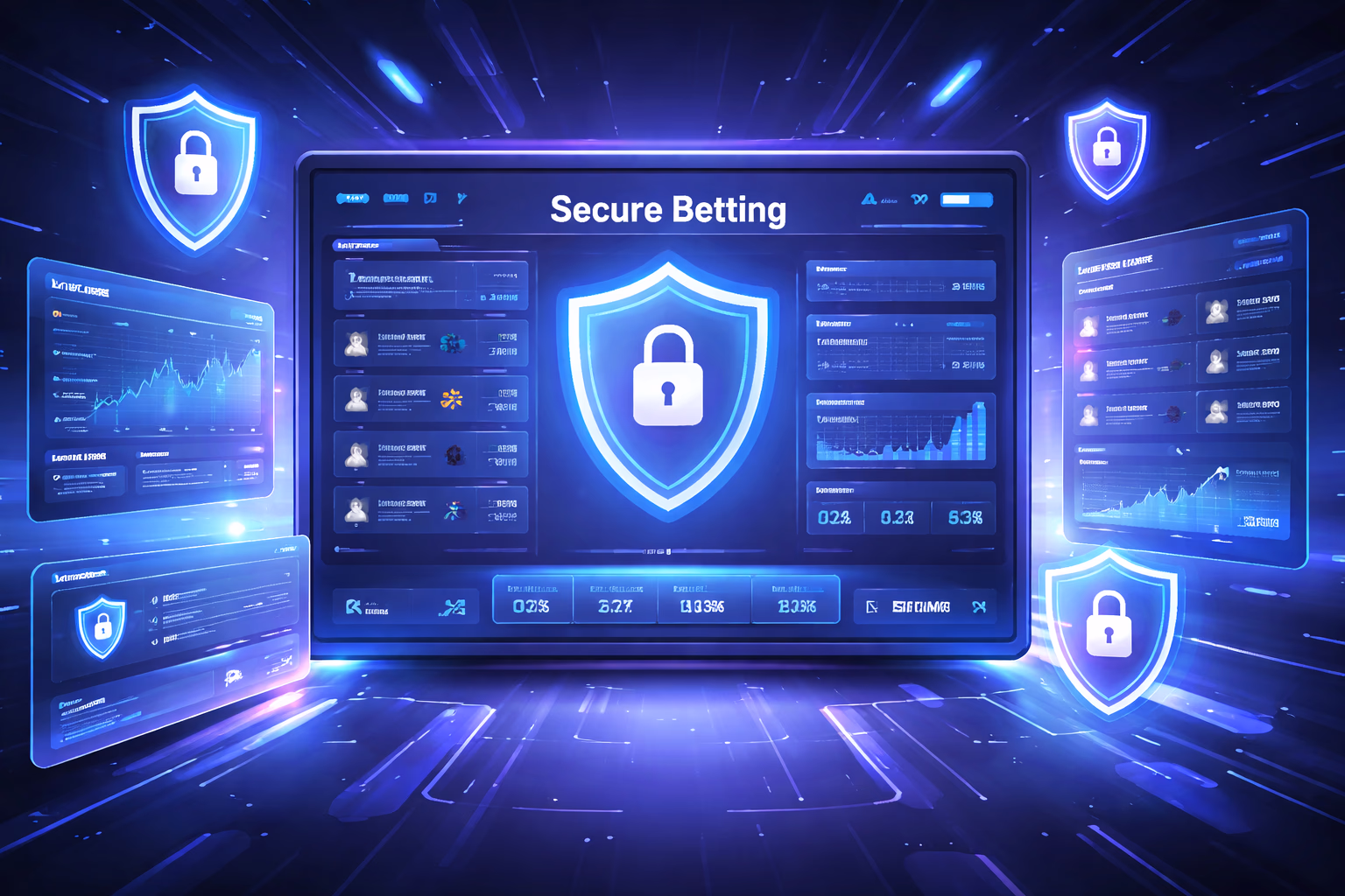 A modern digital workspace displaying secure account tools, betting information, and a clean Ganamos Win-style interface for online players.